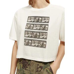 Scotch and Soda Crop Top Size Small Conversion Vondelpark Photo Print White Tee